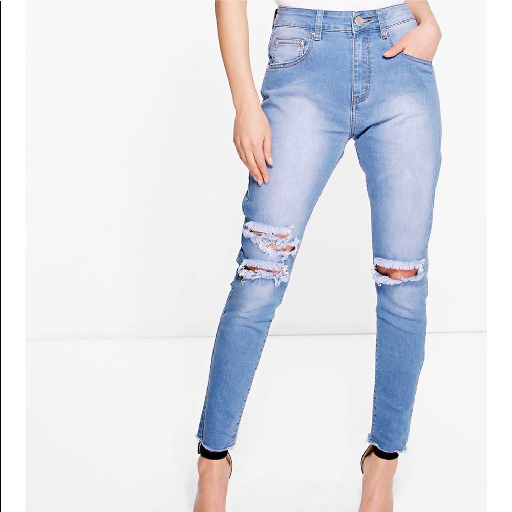 Lucy High Waisted Shredded Knee Skinny Jeans